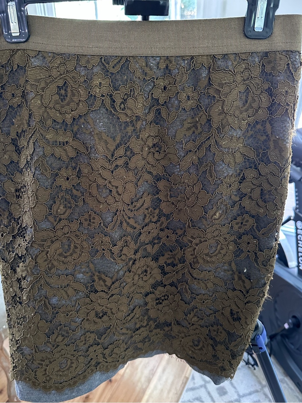 LOFT Olive Lace Pencil Skirt